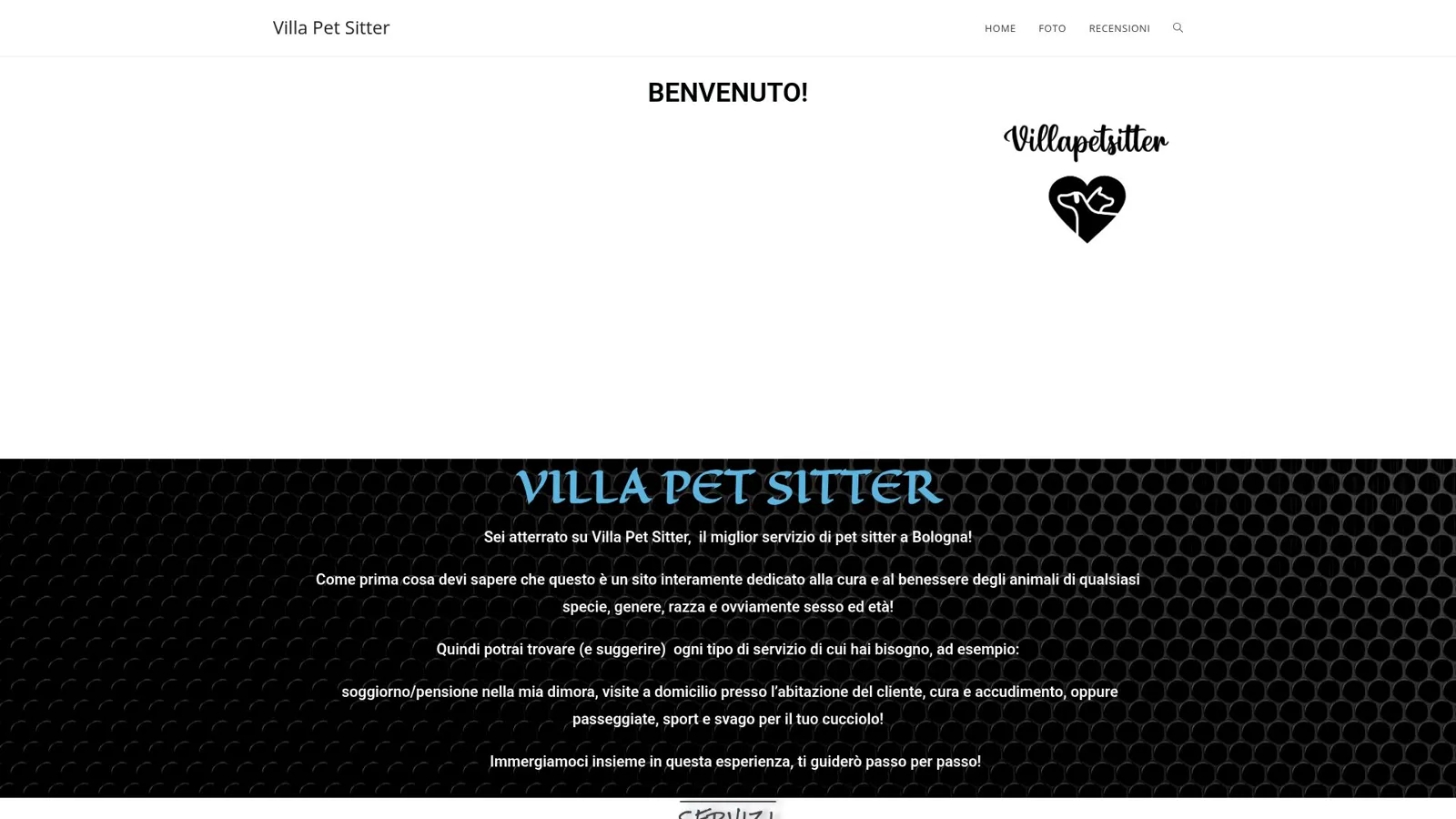 Home page del vecchio sito di Villa Pet Sitter (villapetsitter.eu), fatto in WordPress con Elementor